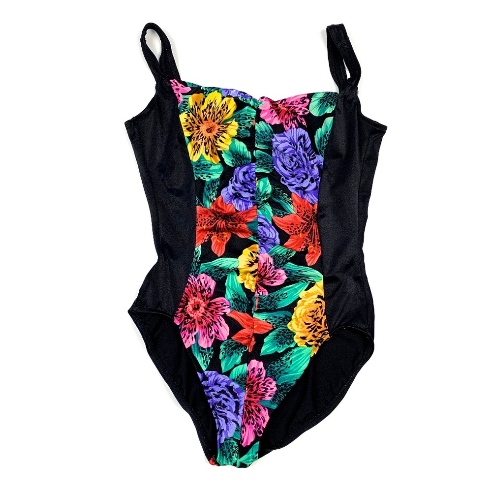 Vtg 80s 90s Retro Floral One Piece Swimsuit USA